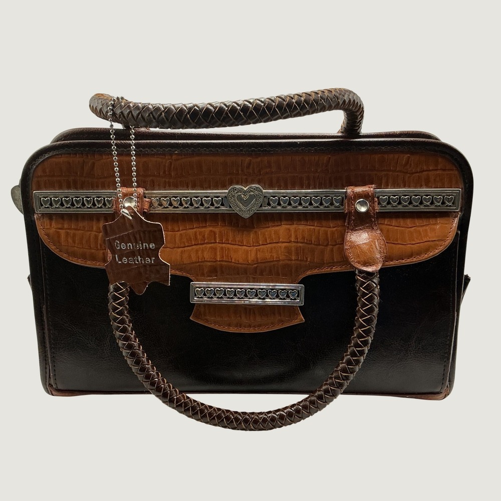 Brighton Leather Two Tone Brown Satchel Handbag